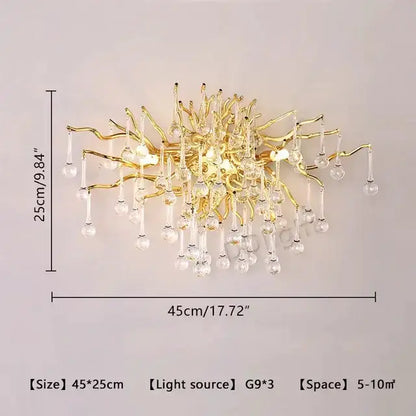 Luxury gold branch crystal chandelier pendant light, 45x25 cm, G9 bulbs (3) on Tampa Home & Garden Store