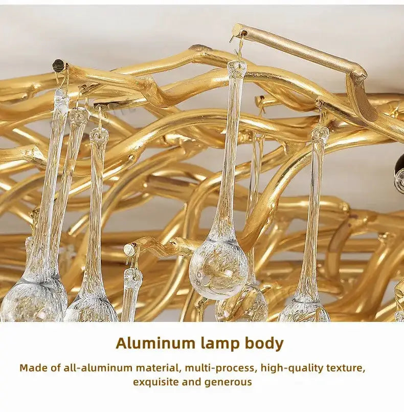 Chandelier Decorbites gold branch pendant with crystal droplets and aluminum lamp body on Tampa Home & Garden Store