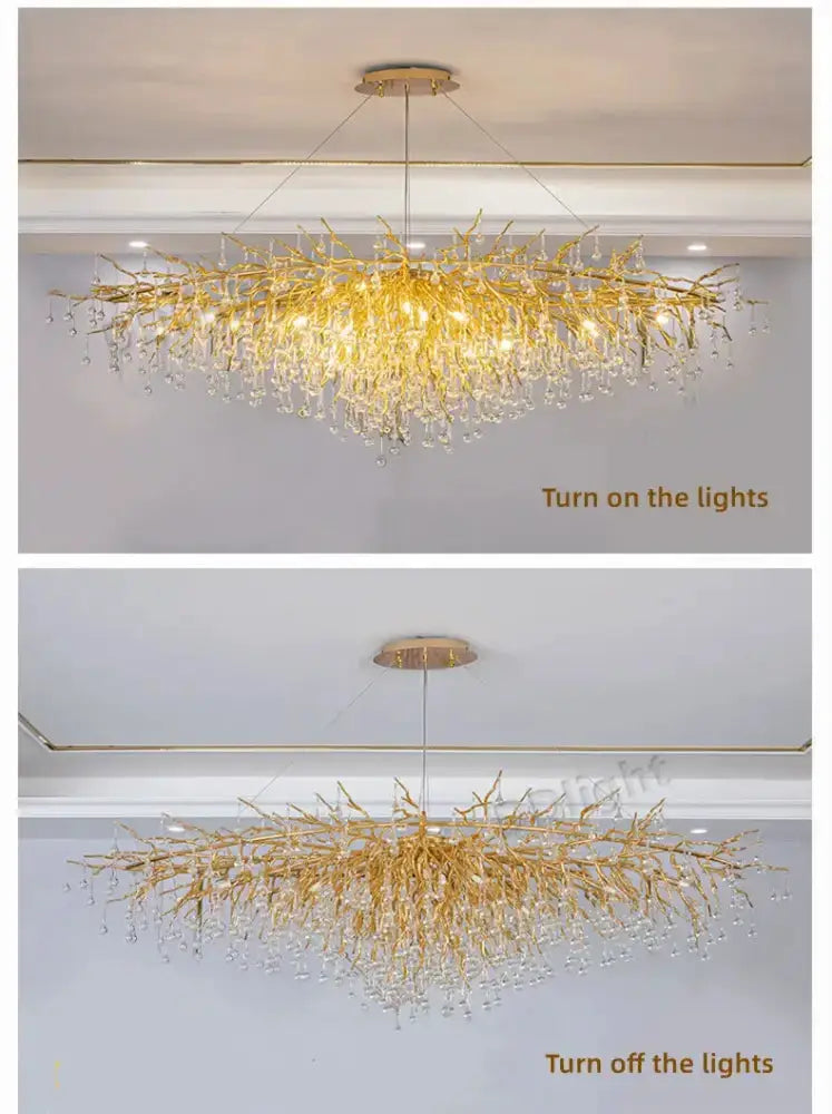 Chandelier Decorbites luxury gold branch crystal pendant light for dining room on Tampa Home & Garden Store