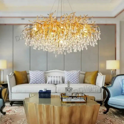 Chandelier Decorbites luxury gold branch crystal pendant with twiglike arms and crystal drops on Tampa Home & Garden Store