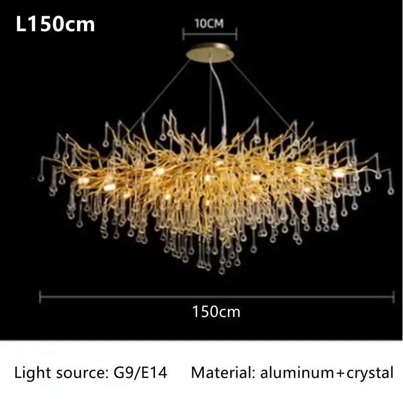 Luxury gold branch crystal chandelier dining room pendant light Decorbites, 150cm on Tampa Home & Garden Store