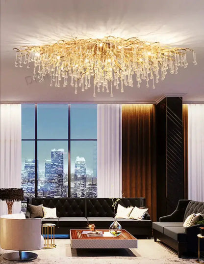 Chandelier luxury gold branch crystal pendant light with hanging prisms dining on Tampa Home & Garden Store