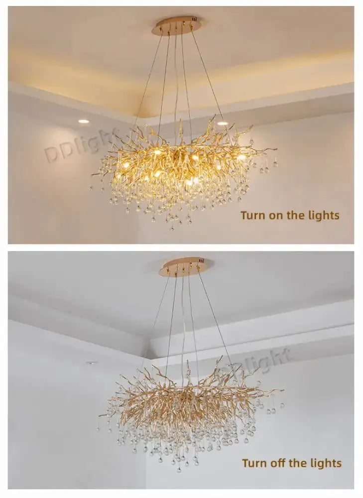 Chandelier luxury gold branch crystal pendant light by Decorbites with crystal drops on Tampa Home & Garden Store