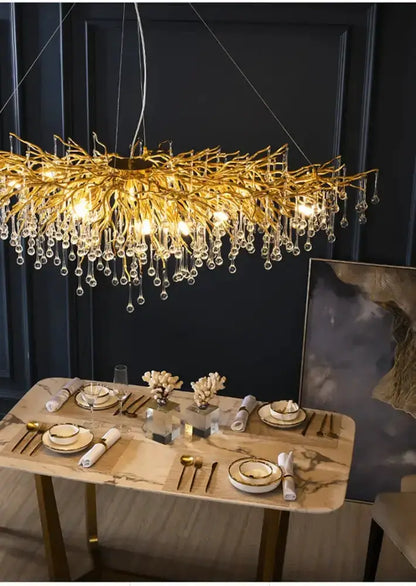 Chandelier luxury gold branch crystal pendant light by Decorbites with hanging crystal drops on Tampa Home & Garden Store
