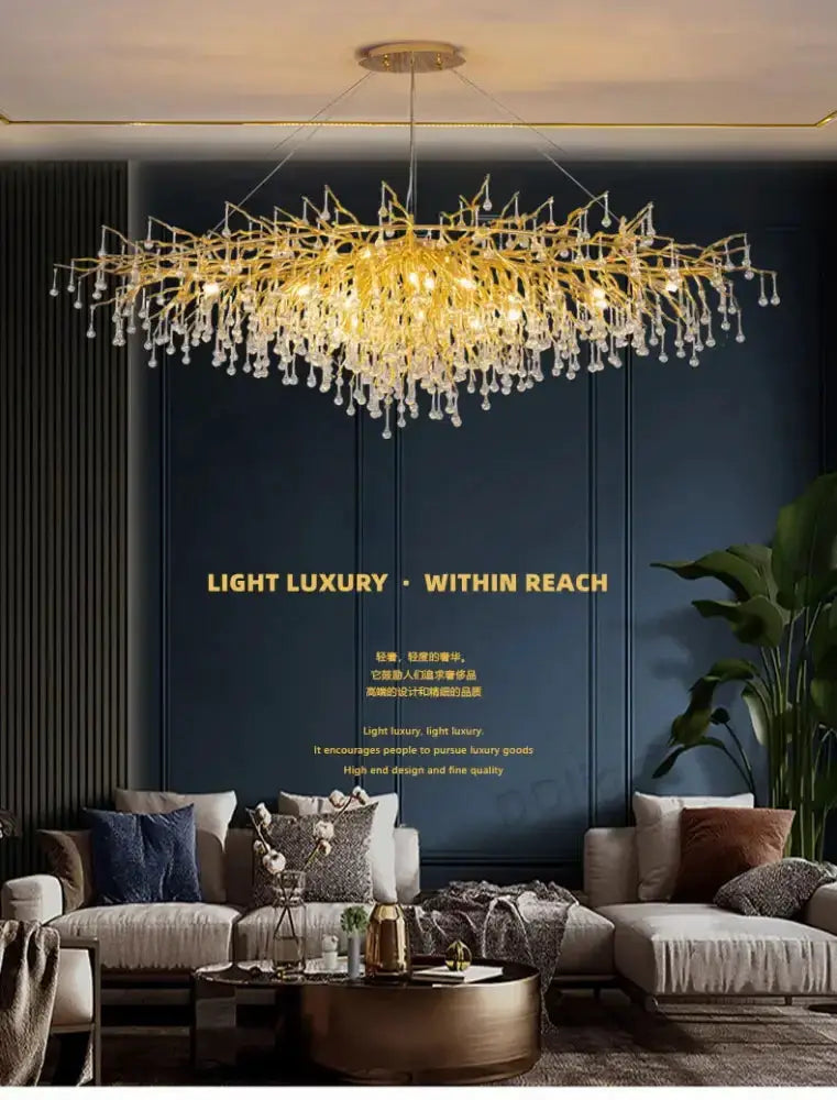 Chandelier Decorbites luxury gold branch crystal with hanging crystal drops on Tampa Home & Garden Store