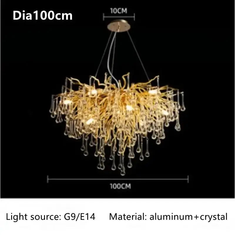 Chandelier luxury gold branch crystal dining room pendant light Decorbites 100cm dia on Tampa Home & Garden Store