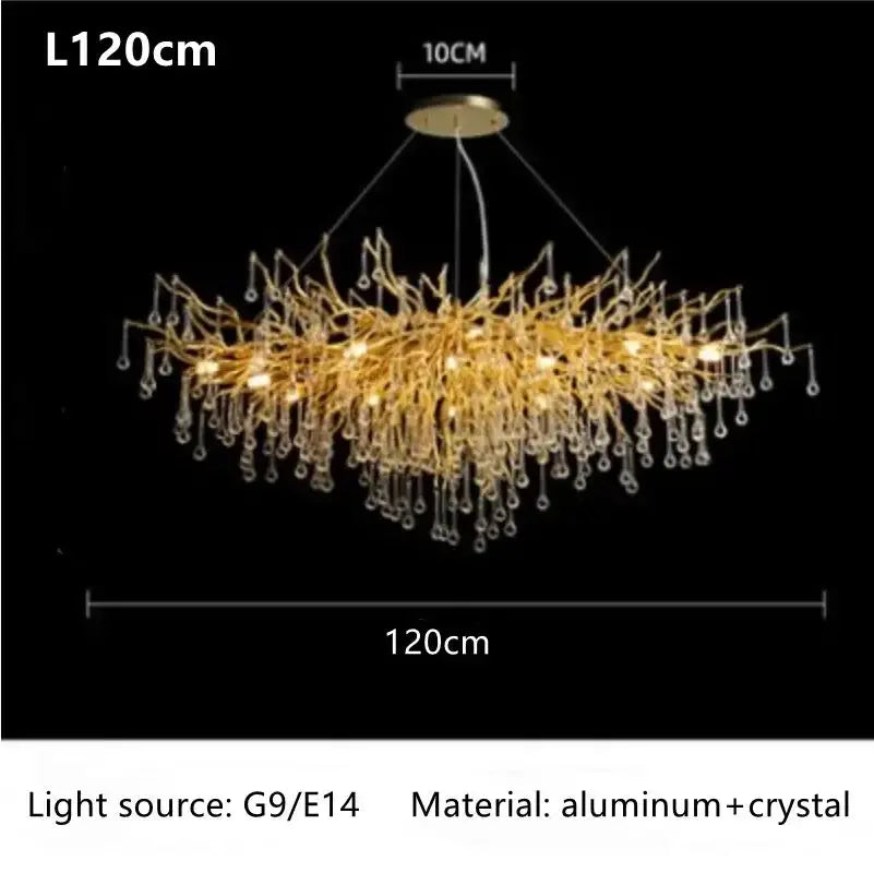 Chandelier luxury gold branch crystal dining light by Decorbites, aluminum + crystal, 120cm on Tampa Home & Garden Store