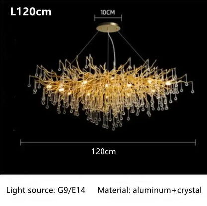 Chandelier luxury gold branch crystal dining light by Decorbites, aluminum + crystal, 120cm on Tampa Home & Garden Store