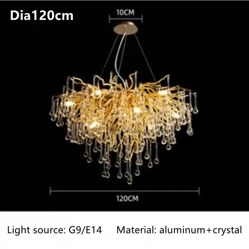 Chandelier Decorbites luxury gold branch crystal dining room pendant light, 120cm diameter on Tampa Home & Garden Store