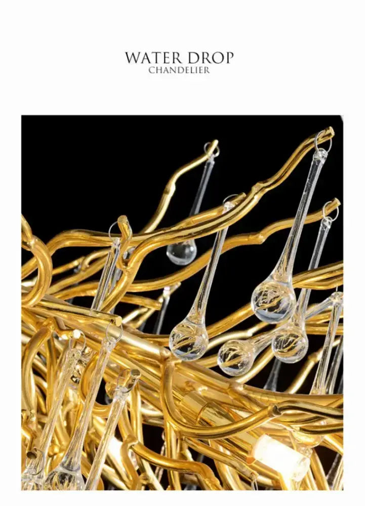 Chandelier luxury gold branch crystal with teardrop prisms for dining room by Decorbites on Tampa Home & Garden Store
