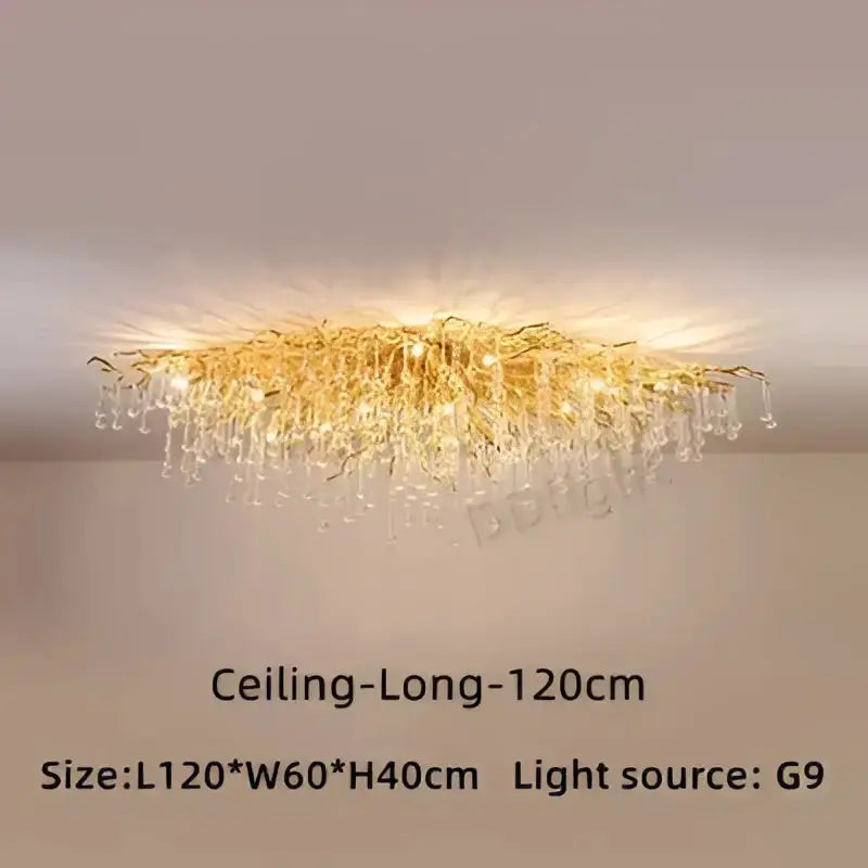 Chandelier Decorbites gold branch crystal pendant light with crystal droplets, 120cm long on Tampa Home & Garden Store