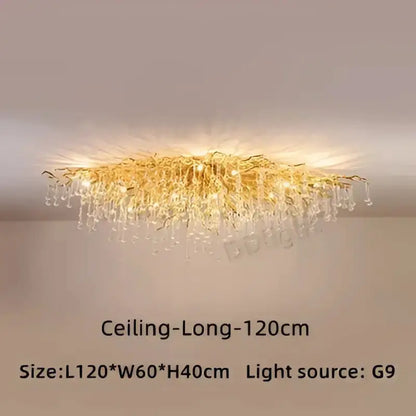 Chandelier Decorbites gold branch crystal pendant light with crystal droplets, 120cm long on Tampa Home & Garden Store