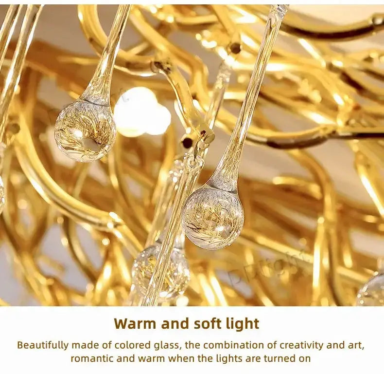 Chandelier Decorbites luxury gold crystal pendant light with teardrop prisms, warm glow on Tampa Home & Garden Store