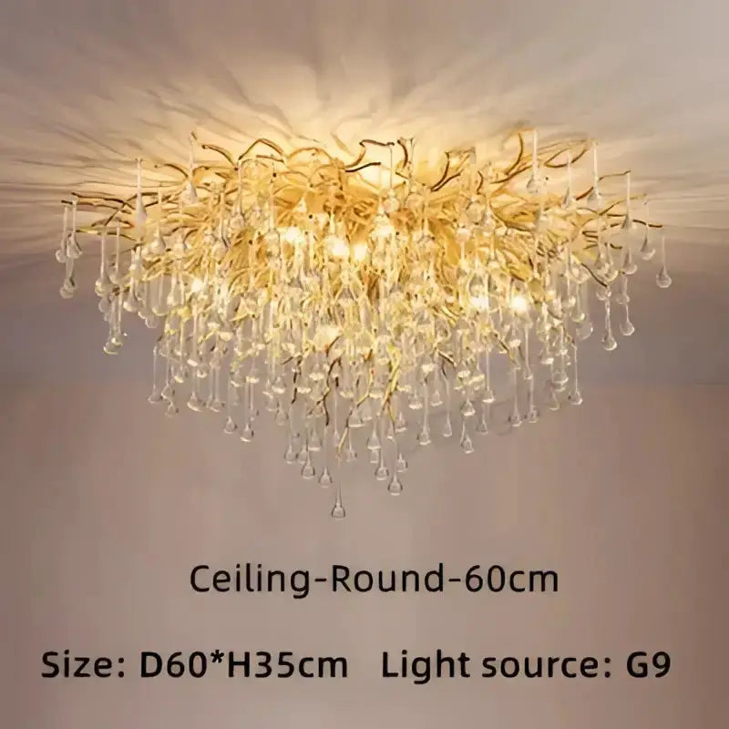 Chandelier Decorbites gold branch crystal pendant light with cascading drops ceiling mount on Tampa Home & Garden Store