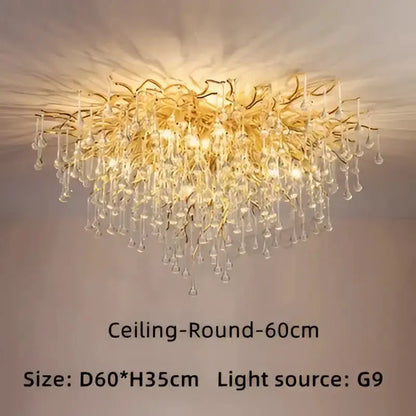 Chandelier Decorbites gold branch crystal pendant light with cascading drops ceiling mount on Tampa Home & Garden Store
