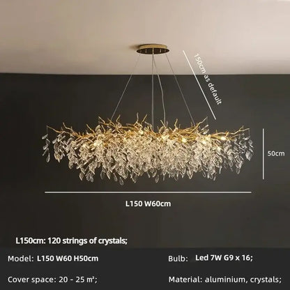 Chandelier Decorbites luxury golden leaf crystal LED living room light 150 cm on Tampa Home & Garden Store