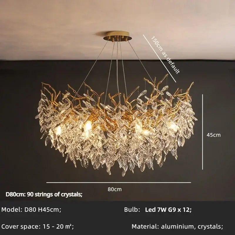Chandelier Decorbites gold leaf crystal chandelier with crystal drops, LED G9 x12 on Tampa Home & Garden Store