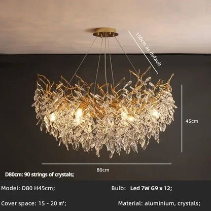 Chandelier Decorbites gold leaf crystal chandelier with crystal drops, LED G9 x12 on Tampa Home & Garden Store