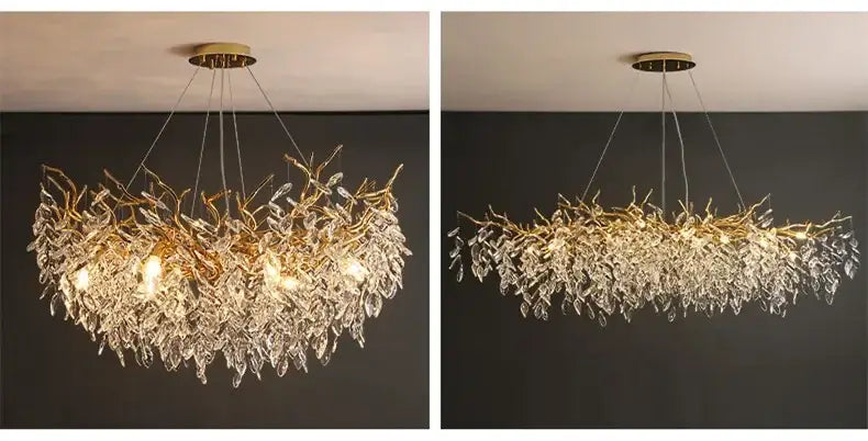 Chandelier luxury golden leaf crystal with LED lights for living room by Decorbites on Tampa Home & Garden Store