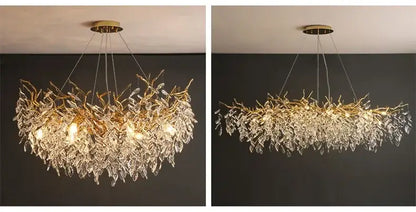 Chandelier luxury golden leaf crystal with LED lights for living room by Decorbites on Tampa Home & Garden Store