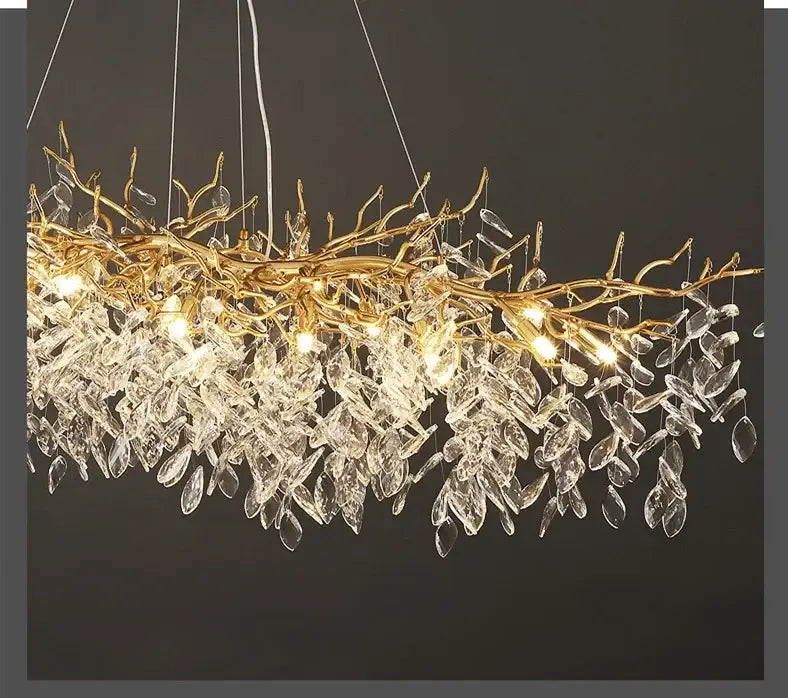 Chandelier Decorbites luxury golden leaf crystal chandelier with LED bulbs and crystal teardrops on Tampa Home & Garden Store