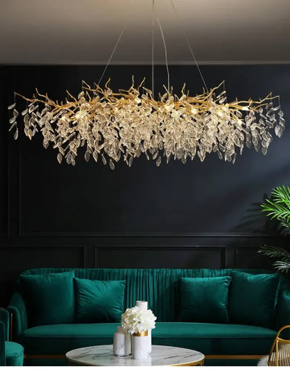 Chandelier luxury golden leaf crystal with warm LED glow Decorbites on Tampa Home & Garden Store