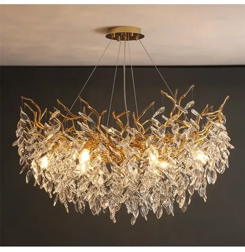 Chandelier Luxury golden leaf crystal LED light by Decorbites on Tampa Home & Garden Store