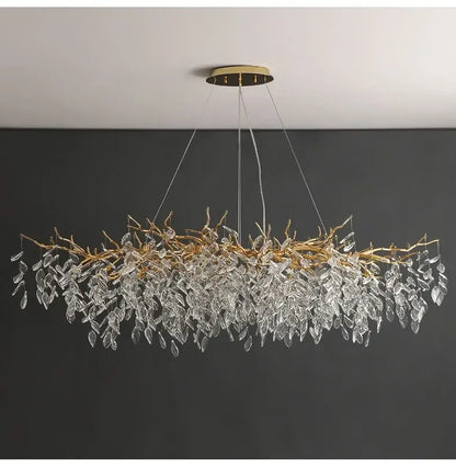 Luxury golden leaf crystal chandelier by Decorbites with crystal drops and gold frame on Tampa Home & Garden Store