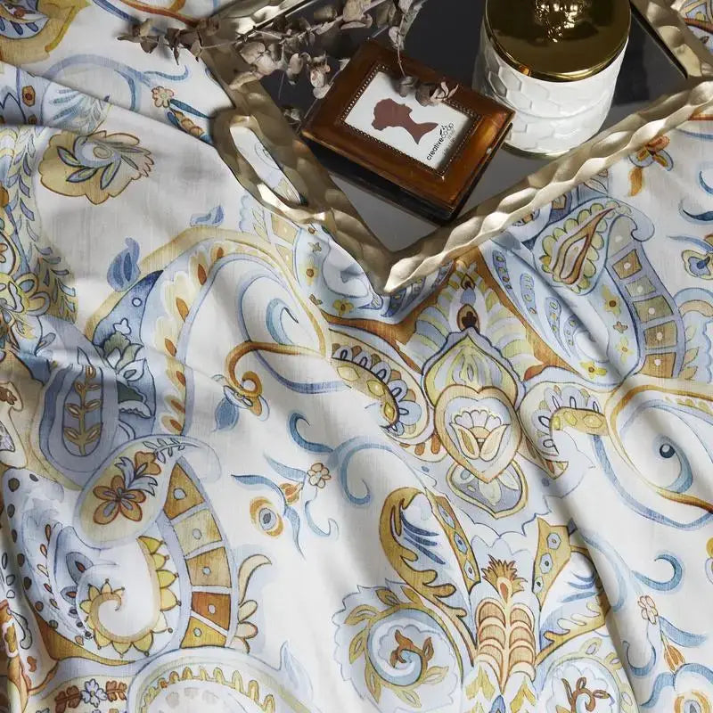 Blue Floral Cotton Duvet Cover and Sheets