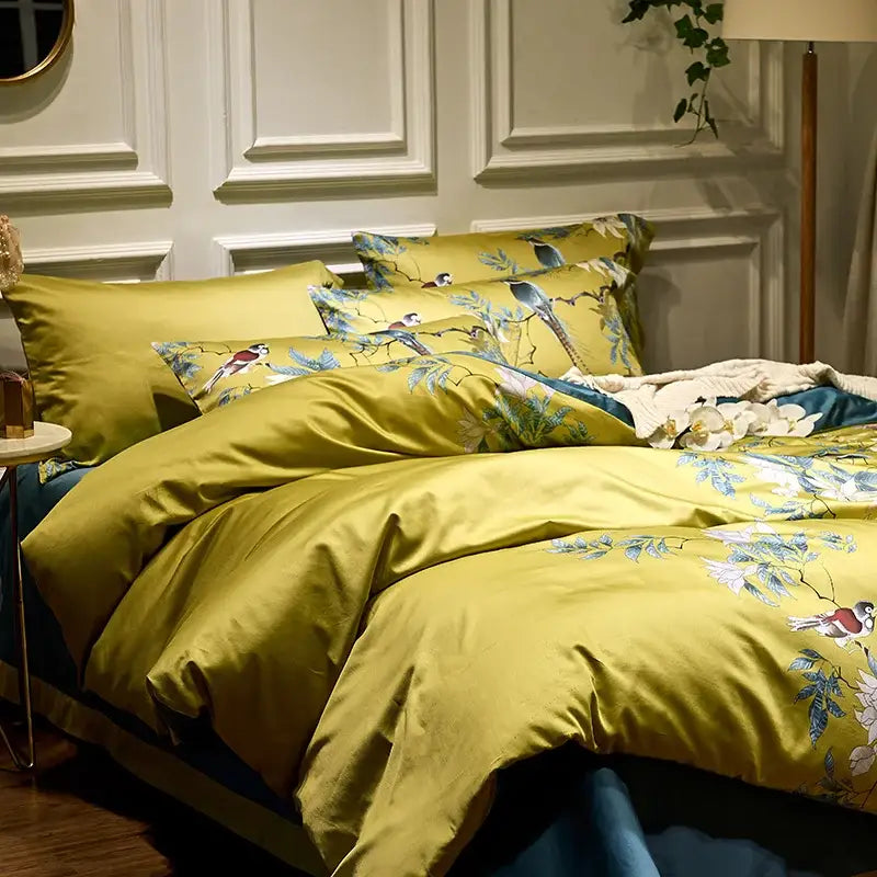 Quilted Navy and Gold Egyptian Cotton Bedding