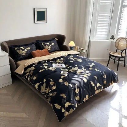 Quilted Navy and Gold Egyptian Cotton Bedding