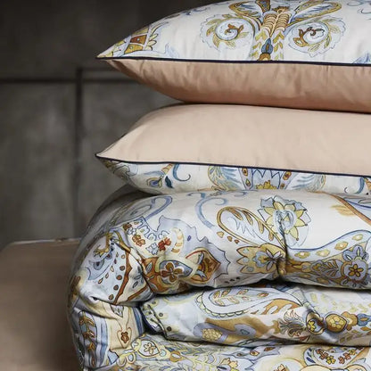 Blue Floral Cotton Duvet Cover and Sheets