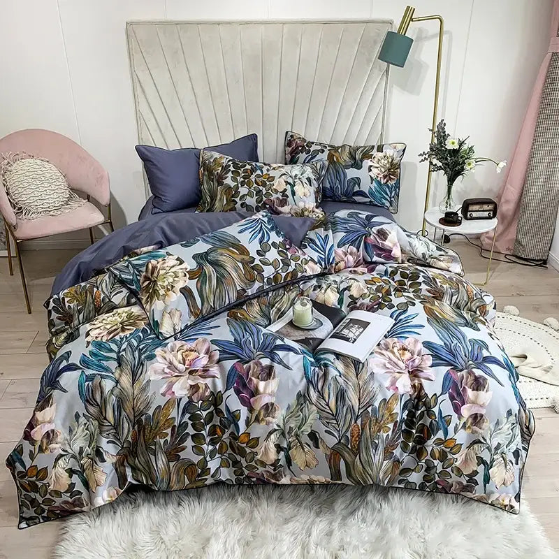 Quilted Navy and Gold Egyptian Cotton Bedding