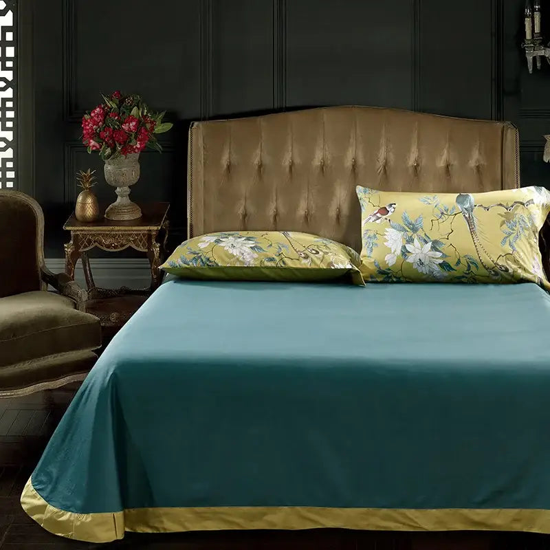 Blue Floral Cotton Duvet Cover and Sheets
