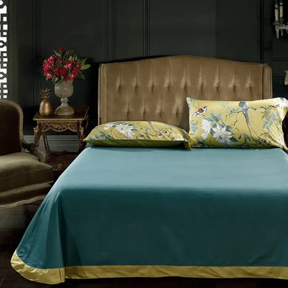 Blue Floral Cotton Duvet Cover and Sheets