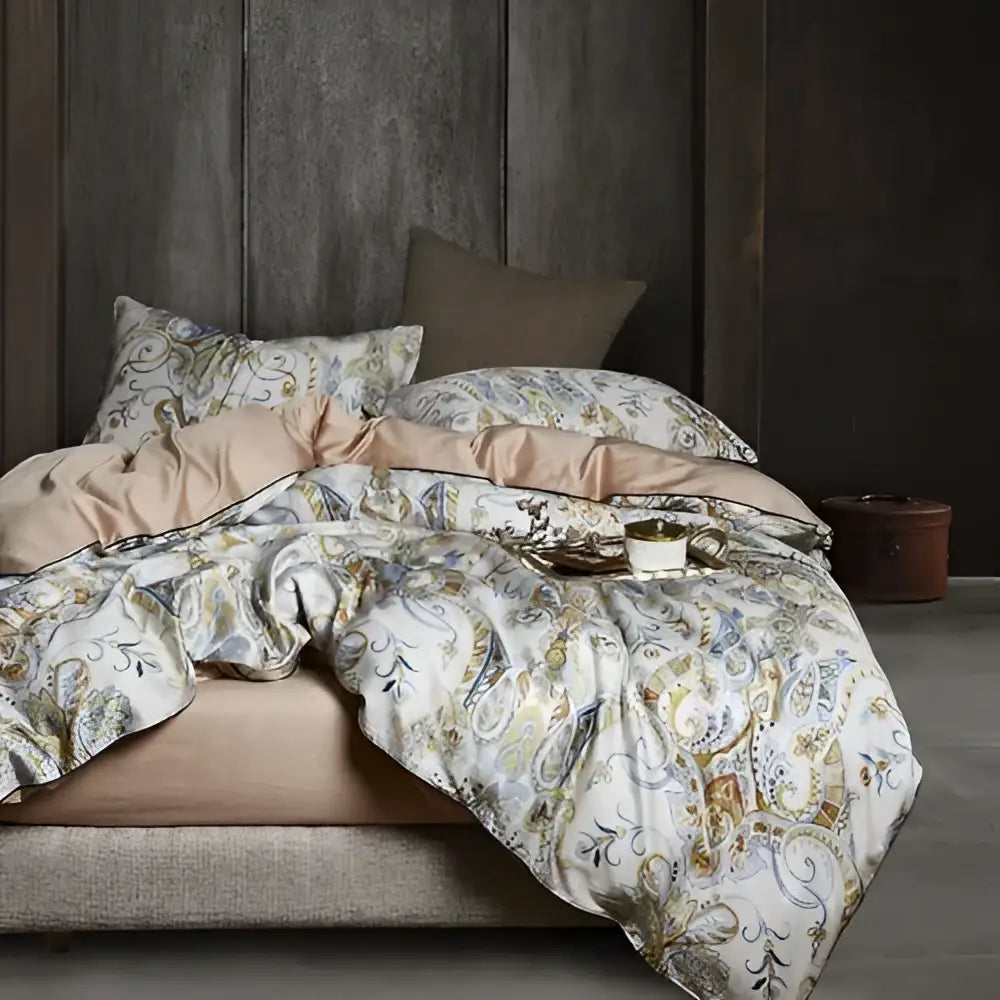 Quilted Navy and Gold Egyptian Cotton Bedding