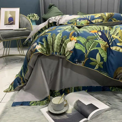 Quilted Navy and Gold Egyptian Cotton Bedding