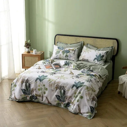 Blue Floral Cotton Duvet Cover and Sheets