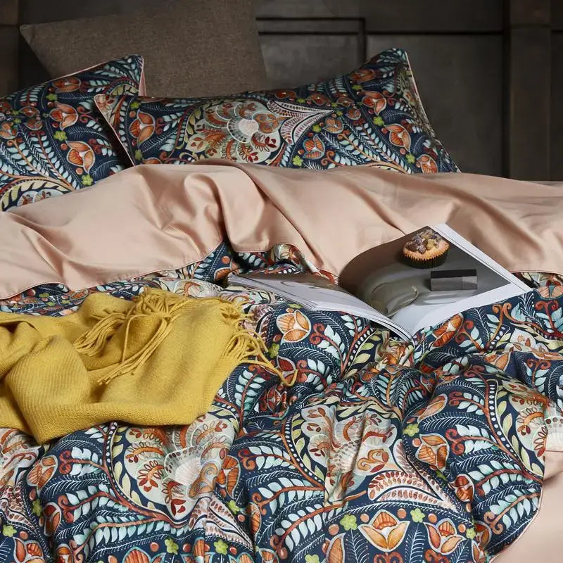 Quilted Navy and Gold Egyptian Cotton Bedding