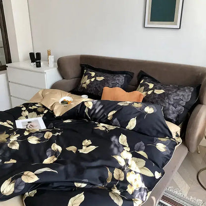 Quilted Navy and Gold Egyptian Cotton Bedding