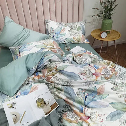 Blue Floral Cotton Duvet Cover and Sheets