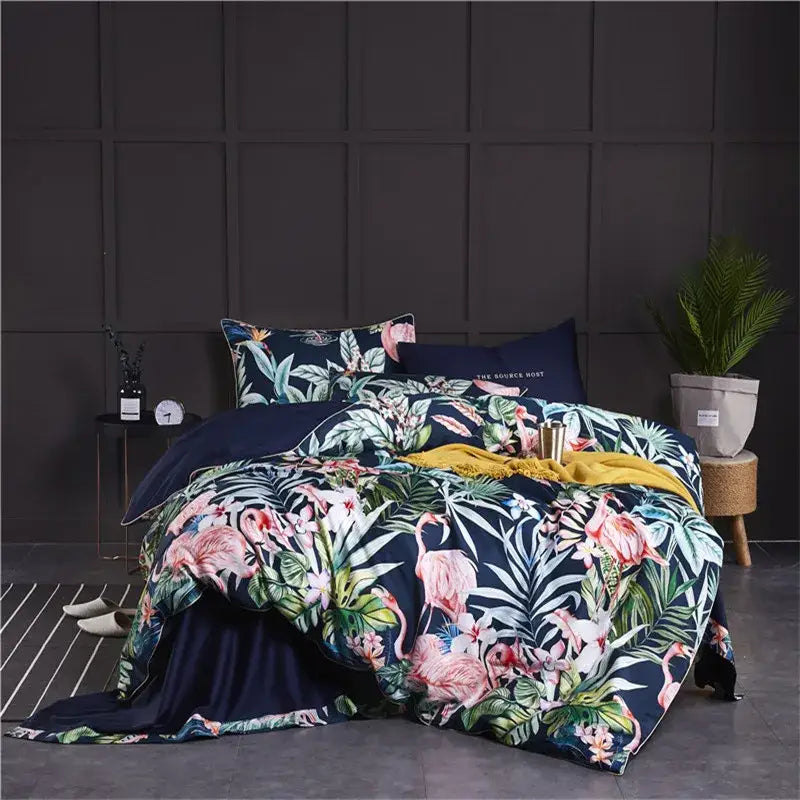 Blue Floral Cotton Duvet Cover and Sheets