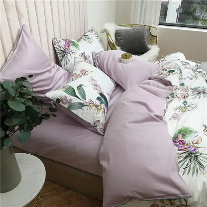 Blue Floral Cotton Duvet Cover and Sheets