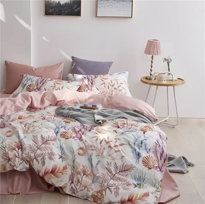Blue Floral Cotton Duvet Cover and Sheets