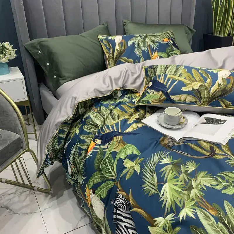Quilted Navy and Gold Egyptian Cotton Bedding