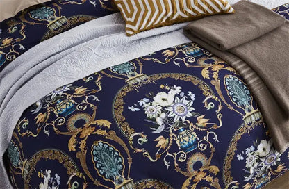 Blue Floral Cotton Duvet Cover and Sheets