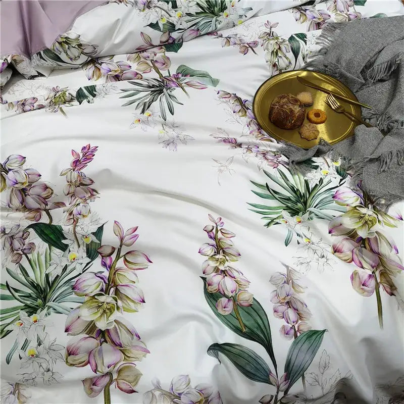 Blue Floral Cotton Duvet Cover and Sheets