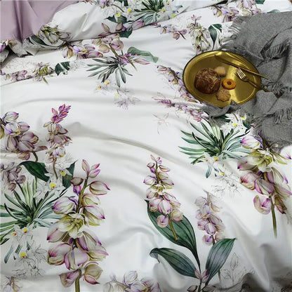 Blue Floral Cotton Duvet Cover and Sheets