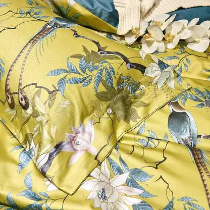 Blue Floral Cotton Duvet Cover and Sheets
