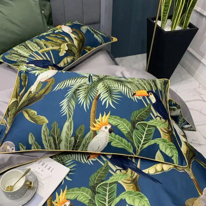 Quilted Navy and Gold Egyptian Cotton Bedding